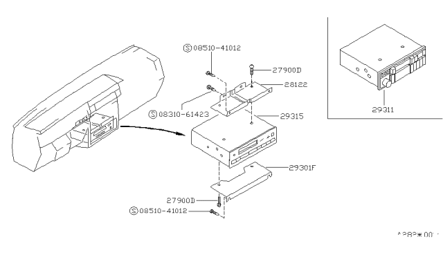 1989 Nissan Van Bracket Cassette Deck Lower Diagram for 28121-11C00