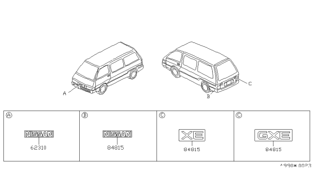 1987 Nissan Van Rear Emblem Diagram for 90896-18C00