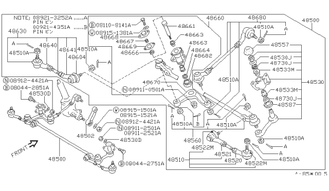 1989 Nissan Van Socket Assembly-Side Rod Inner RH Diagram for 48521-G5101