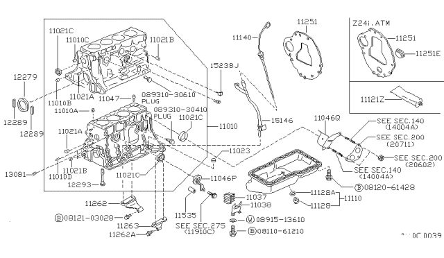 1989 Nissan Van Cylinder Block & Oil Pan Diagram