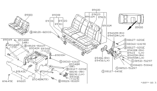 1989 Nissan Van Lock Assy-3RD Seat,RH Diagram for 89341-17C01