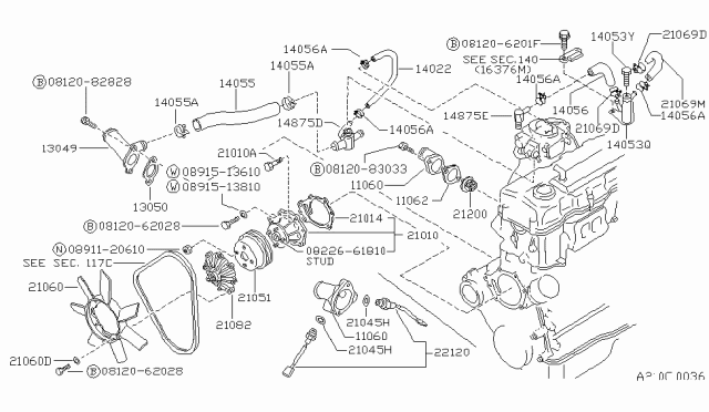 1990 Nissan Van Hose-Water Diagram for 14054-17C07