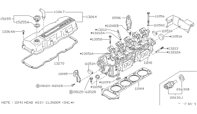 1993 Nissan Van Cylinder Head & Rocker Cover Diagram