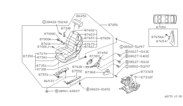 1989 Nissan Van Trim Assembly Cushion Seat LH Diagram for 87370-17C20