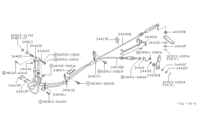 1987 Nissan Van Socket Ball Cross Shaft Diagram for 34435-G5400