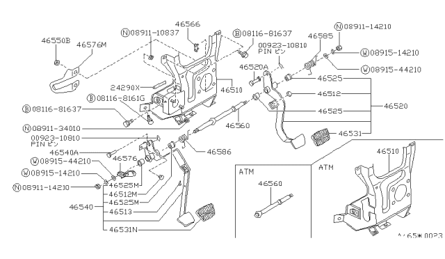 1987 Nissan Van Bracket Assembly-Pedal Diagram for 46510-17C10