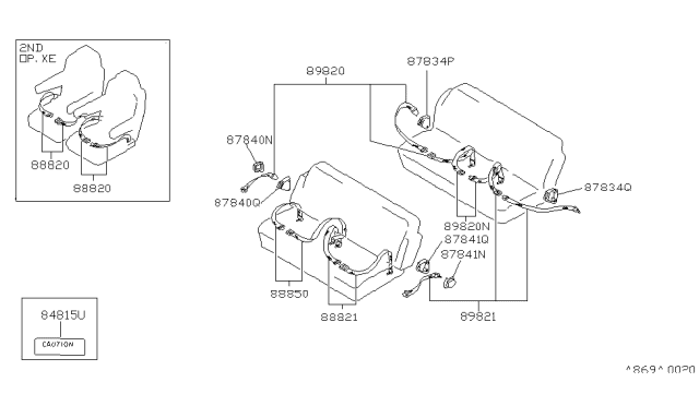 1988 Nissan Van Rear Seat Belt Set, 2Point Right Blue Diagram for 88820-17C11