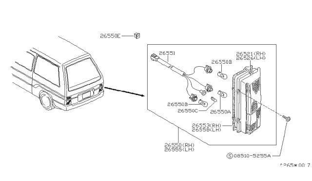 1988 Nissan Van Lens Combination Lamp R Diagram for 26554-17C00