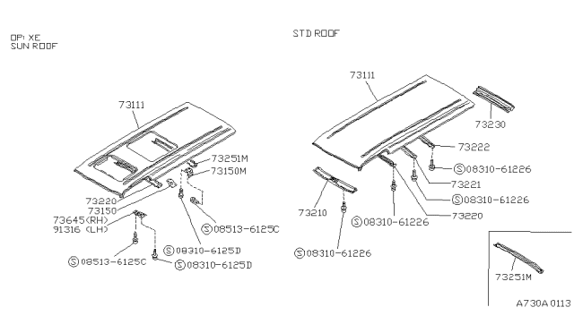 1988 Nissan Van Roof Panel & Fitting Diagram