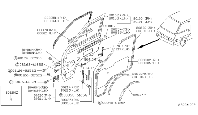 1990 Nissan Van Rubber-Glass Run A Lower SASH RH Diagram for 80336-G5100