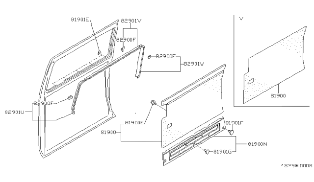 1989 Nissan Van GARNISH-Slide Door Front Red Diagram for 82910-17C05