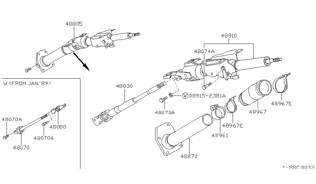 1988 Nissan Van Column ASY Steering Upper Diagram for 48810-16C00
