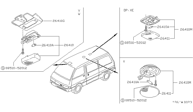 1988 Nissan Van Lens-Room Lamp Diagram for 26411-R8000