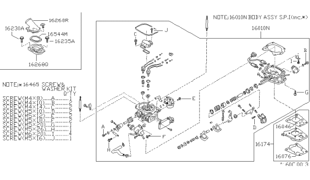 1988 Nissan Van Horn Air CARBURETOR Diagram for 16267-17C02