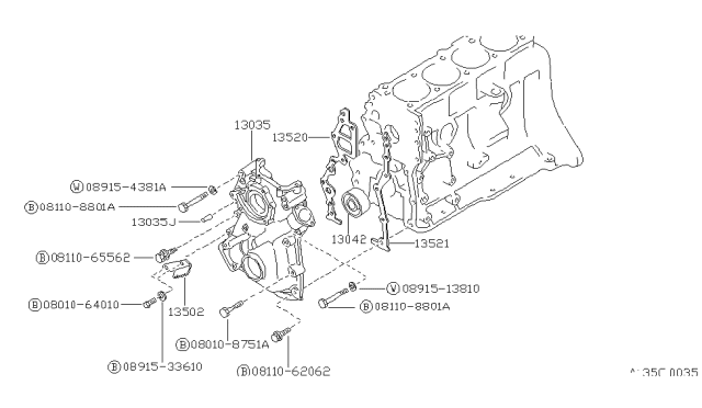 1991 Nissan Van Front Cover,Vacuum Pump & Fitting Diagram