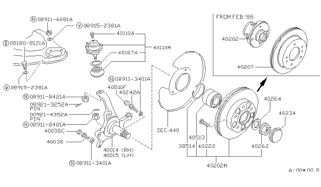 1988 Nissan Van Spindle-KNUCKLE RH Diagram for 40014-15C00