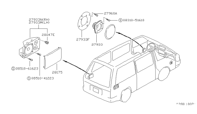 1988 Nissan Van Speaker Unit Diagram for 28139-25C00