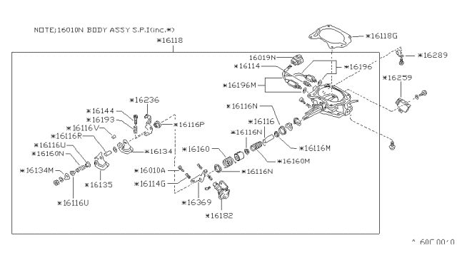 1987 Nissan Van Throttle Body Diagram for 16118-17C10