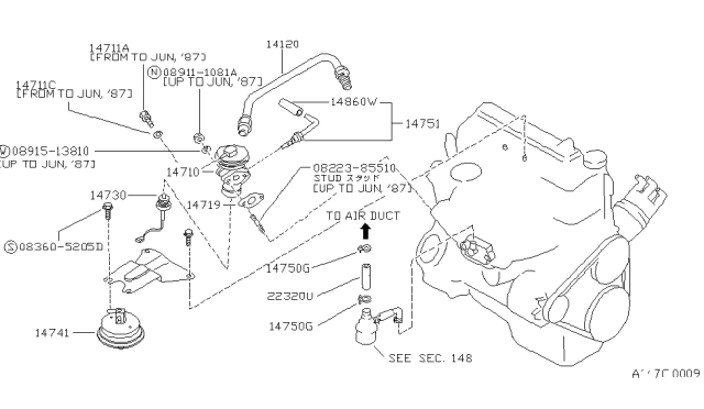 1987 Nissan Van Hose-Air Diagram for 22320-17C10