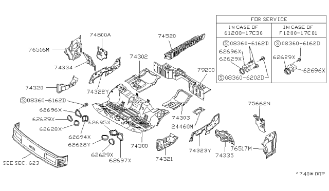 1989 Nissan Van Floor-Front Diagram for 74310-26C31