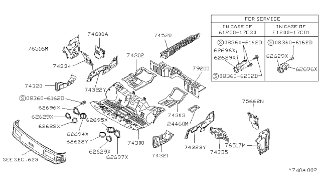 1988 Nissan Van SILL Inner RH Diagram for 76450-14C30