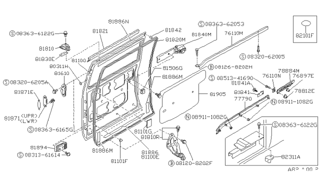 1989 Nissan Van Stopper-Slide Door Diagram for 82842-G5100