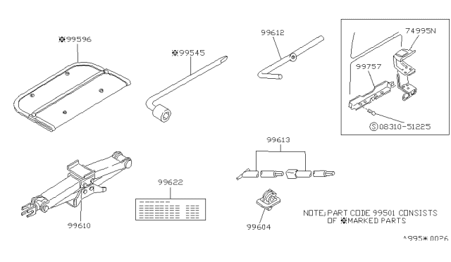 1990 Nissan Van Rod-Jack Handle Diagram for 99552-17C00