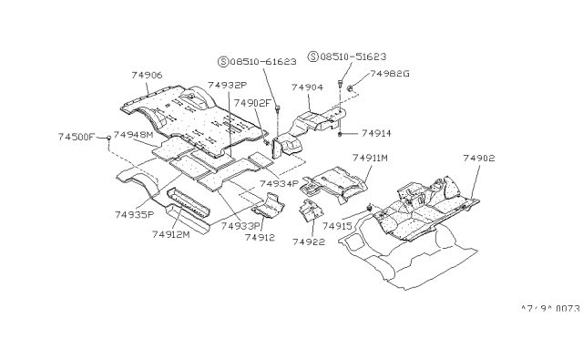 1989 Nissan Van Cover-Floor Center R Red Diagram for 74910-17C60