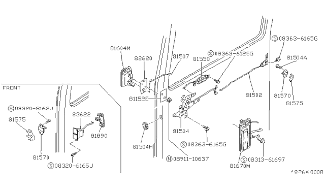 1989 Nissan Van Striker Assy-Slide Door Diagram for 82570-G5100