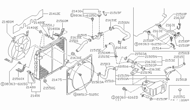 1988 Nissan Van Hose Radiator Diagram for 21502-17C10