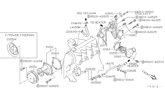 1989 Nissan Pulsar NX Pulley-Water Pump Diagram for 21052-50A02