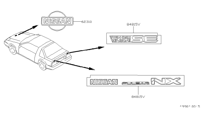 1987 Nissan Pulsar NX Rear Window Name Label Diagram for 99099-85M10