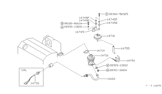 1989 Nissan Pulsar NX Sensor Assembly-EGR Gas Temperature Diagram for 14730-01Y10