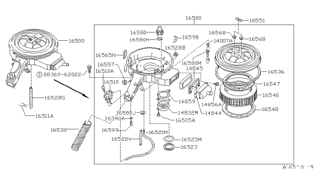 1987 Nissan Pulsar NX Air Cleaner Assembly Diagram for 16500-69A13