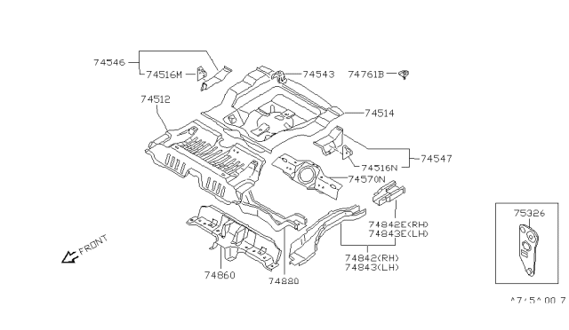 1990 Nissan Pulsar NX Member-Side Rear LH Diagram for 75511-84M35