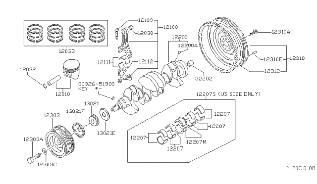 1987 Nissan Pulsar NX Piston,Crankshaft & Flywheel Diagram 1