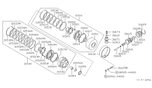 1989 Nissan Pulsar NX Plate Retaining Diagram for 31537-21X16