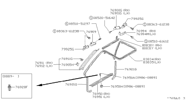 1987 Nissan Pulsar NX WELT Body Side Diagram for 76921-80M06