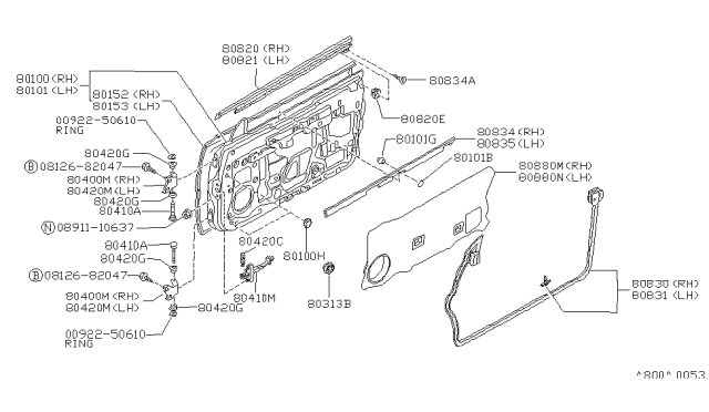 1989 Nissan Pulsar NX Front Door Panel & Fitting Diagram