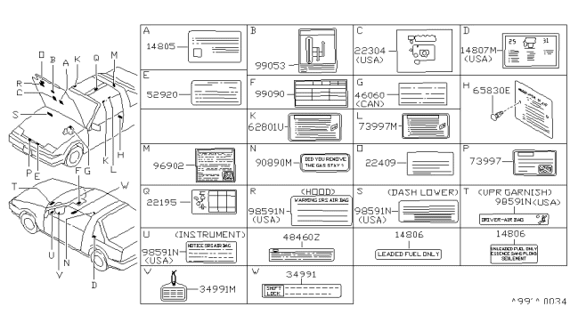 1987 Nissan Pulsar NX Emission Label Diagram for 14805-85M00