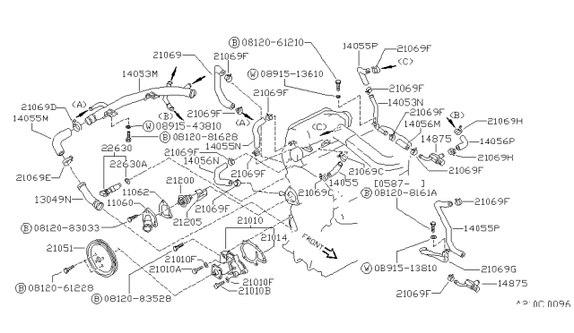 1987 Nissan Pulsar NX Hose Water Diagram for 14055-55M04