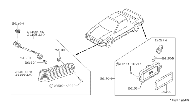1987 Nissan Pulsar NX Lamp Assembly-Rear Side Marker Diagram for B6190-84M00
