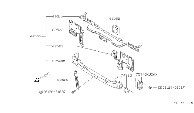 1990 Nissan Pulsar NX Support Radiator Core Diagram for 62510-05Y00