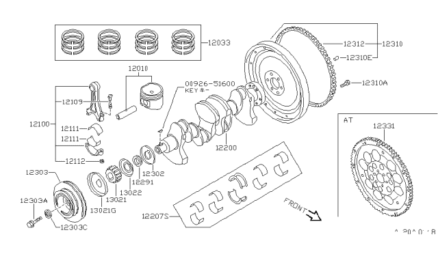 1988 Nissan Pulsar NX Piston,Crankshaft & Flywheel Diagram 3