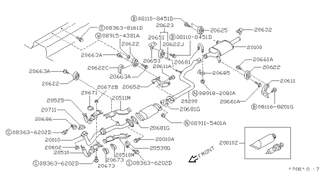 1989 Nissan Pulsar NX Exhaust Tube & Muffler Diagram 2