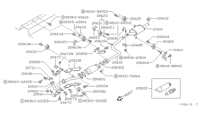 1990 Nissan Pulsar NX Exhaust Tube & Muffler Diagram 2