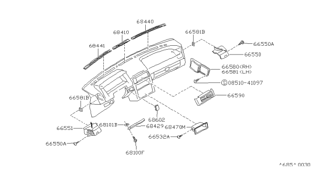 1990 Nissan Pulsar NX Grille VENTILATOR LH Black Diagram for 68761-80M00