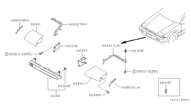 1990 Nissan Pulsar NX SPACER Lamp FINISHER RH Diagram for 62460-80M01