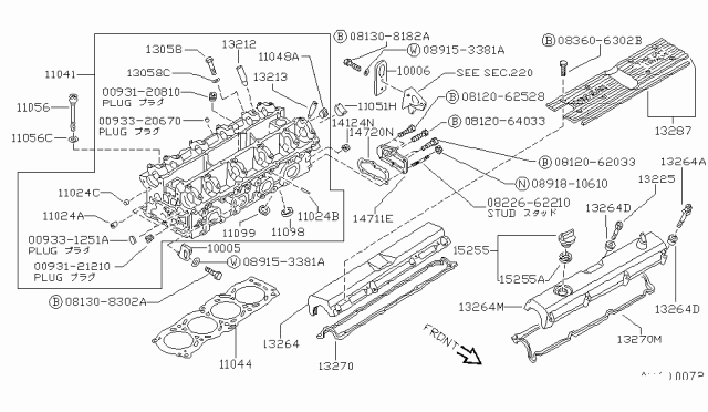 1988 Nissan Pulsar NX Head Assembly Cylinder Diagram for 11041-01YA1