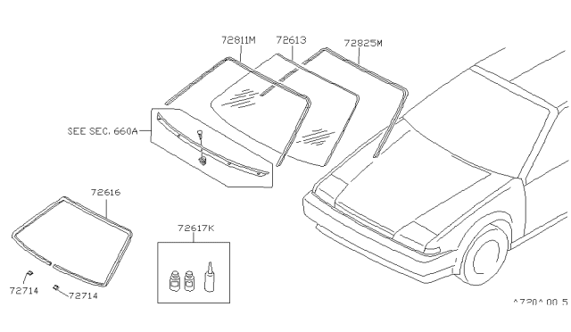 1988 Nissan Pulsar NX MOULDING Windshield Diagram for 72752-50M00